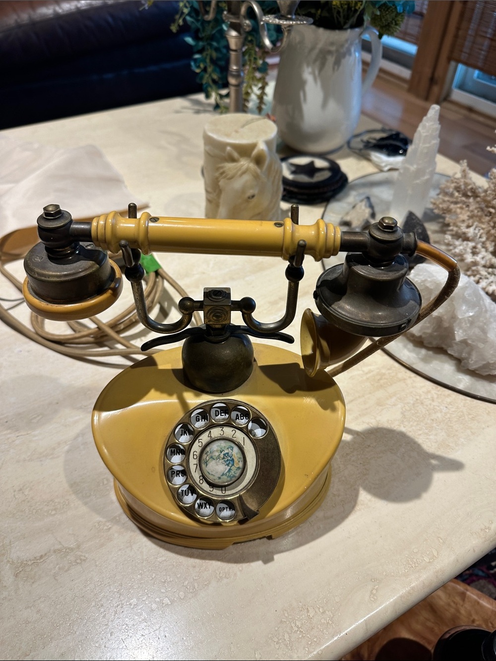 Vintage-Style Decorative Mustard Yellow Rotary Telephone - Home Accents